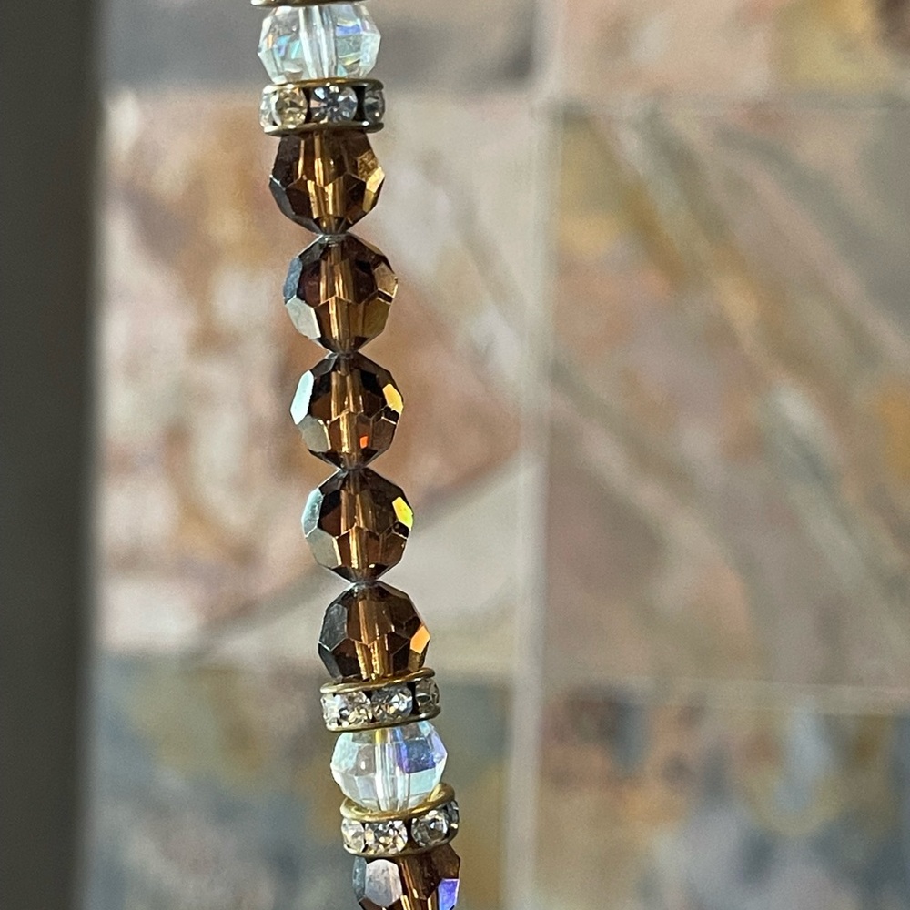 Cognac Swarovski Crystal Round Bead Necklace - Picture 10 of 12